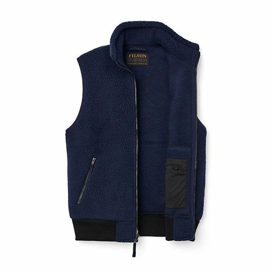 Mens Outerwear * | Filson Men'S Sherpa Fleece Vest Fathom