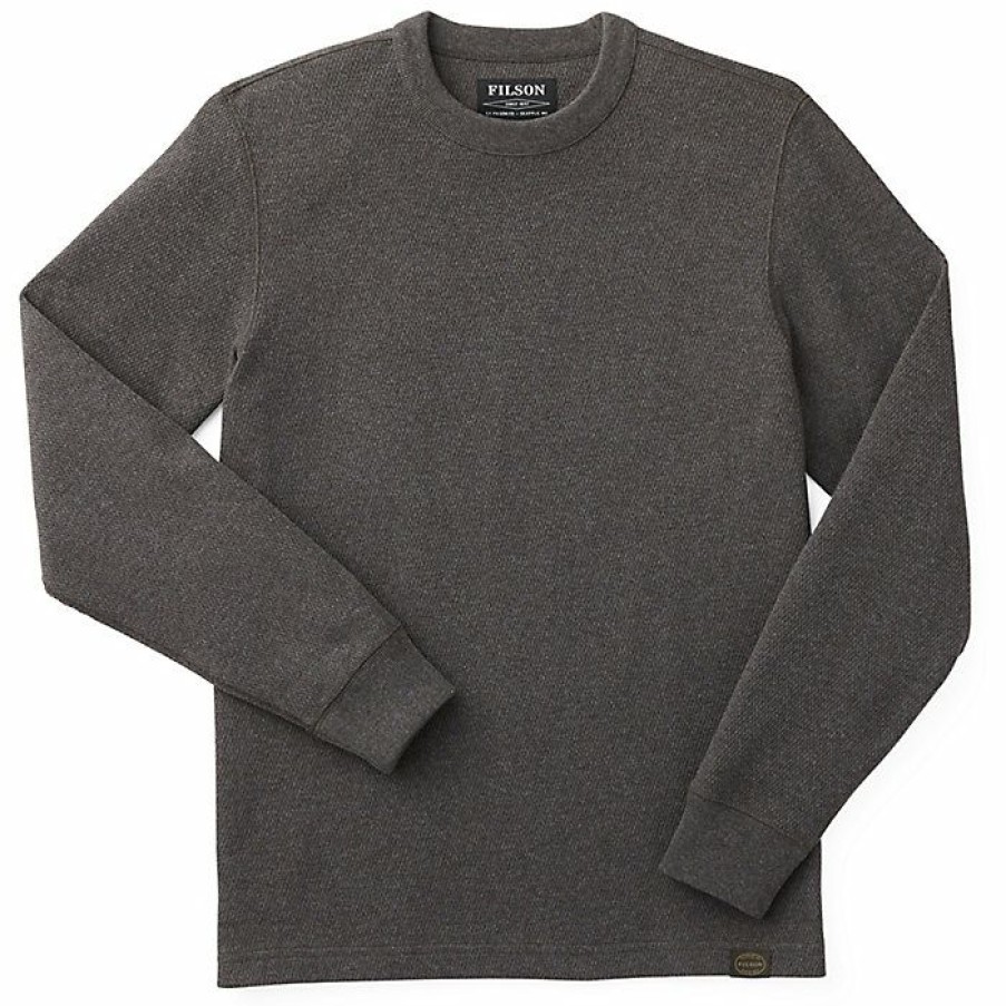 Mens Clothing * | Filson Men'S Waffle Knit Thermal Crew Top Charcoal