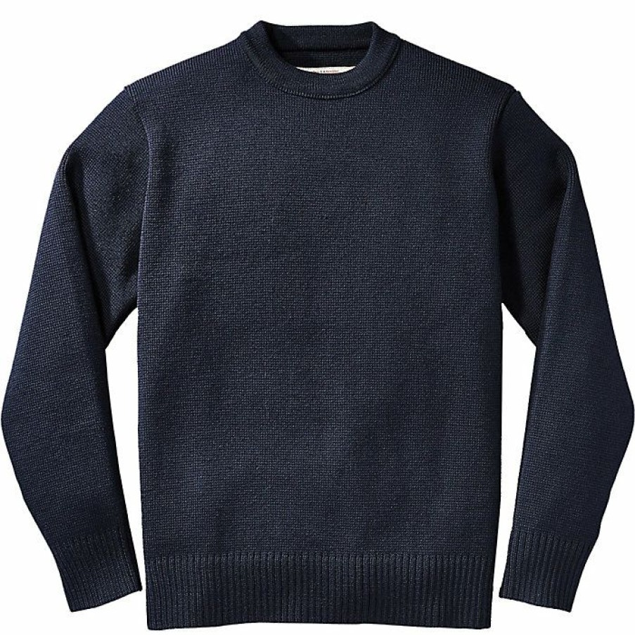 Mens Clothing * | Filson Men'S Crewneck Guide Sweater Dark Navy