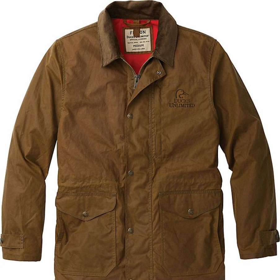 Mens Outerwear * | Filson Men'S Cover Cloth Mile Marker Coat Ducks Unlimited Rugged Tan