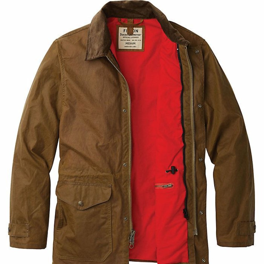 Mens Outerwear * | Filson Men'S Cover Cloth Mile Marker Coat Ducks Unlimited Rugged Tan