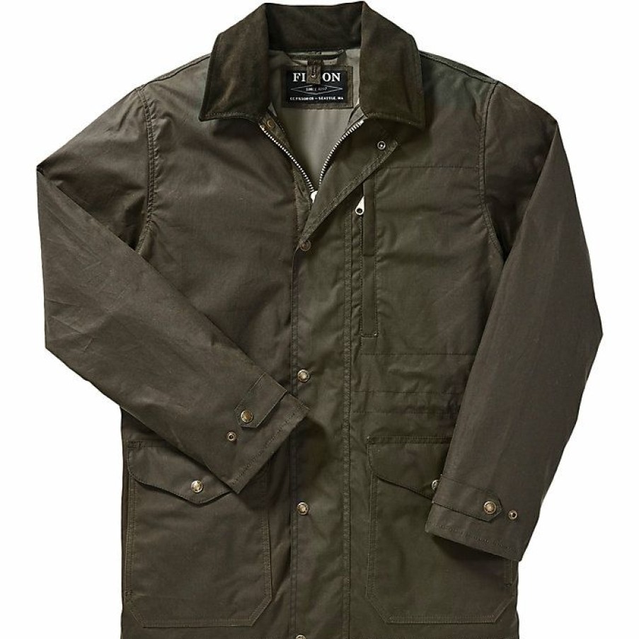 Mens Outerwear * | Filson Men'S Cover Cloth Mile Marker Coat Otter Green