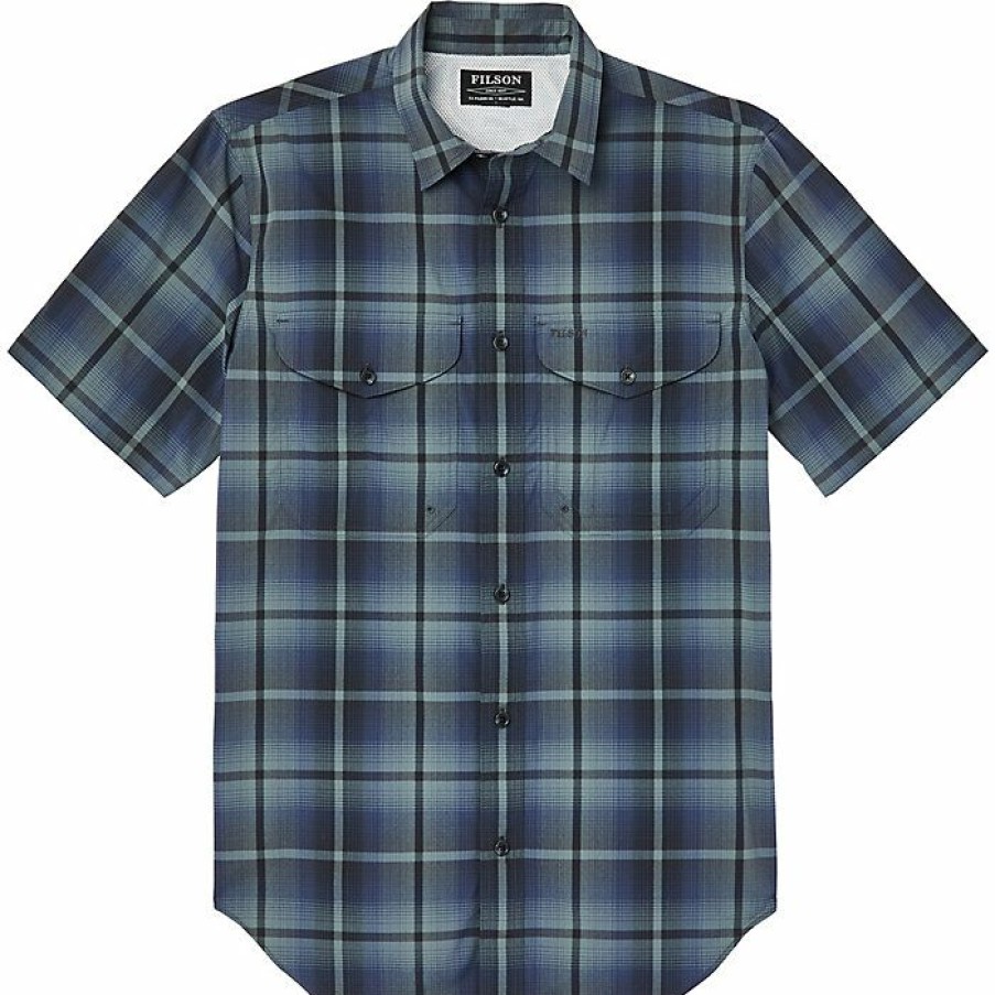 Mens Clothing * | Filson Men'S Twin Lakes Short Sleeve Sport Shirt Navy / Grey Plaid