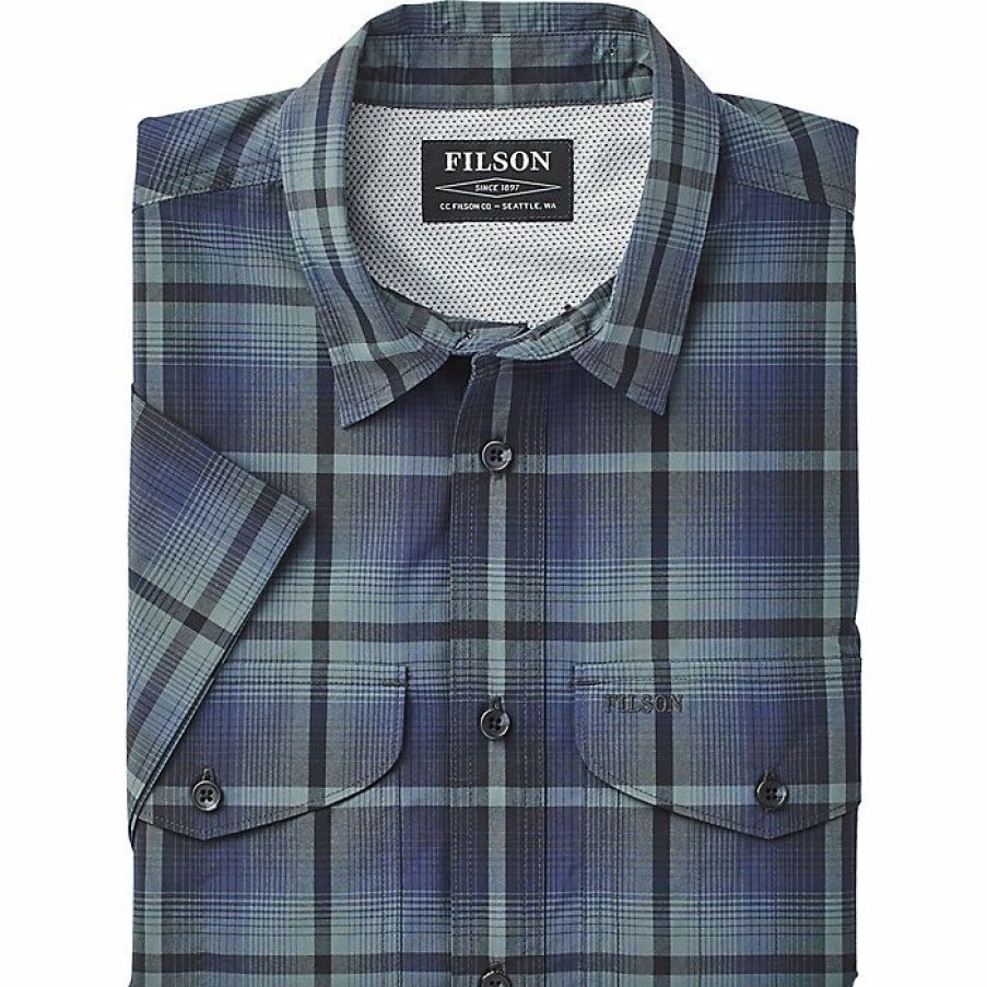 Mens Clothing * | Filson Men'S Twin Lakes Short Sleeve Sport Shirt Navy / Grey Plaid