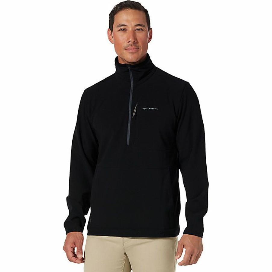 Mens Outerwear * | Royal Robbins Men'S Venturelayer 1/4 Zip Fleece Jacket Jet Black