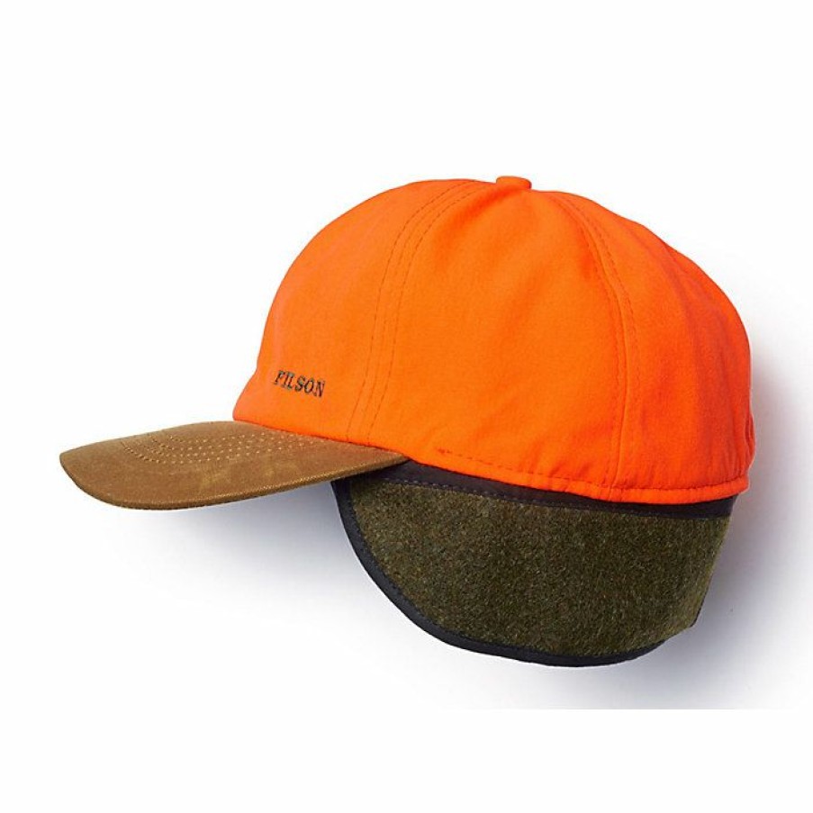 Mens Outerwear * | Filson Blaze Orange Insulated Tin Cloth Cap Desert Tan / Blaze Orange