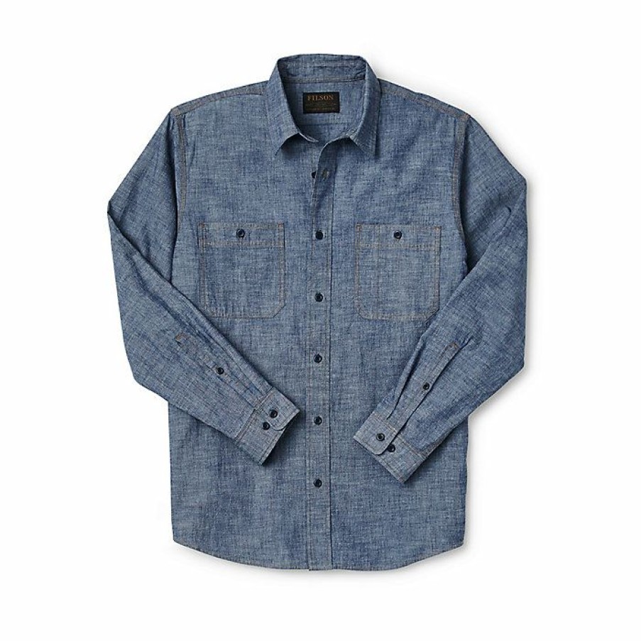 Mens Clothing * | Filson Men'S Chambray Cpo Shirt Rinsed Indigo Chambray