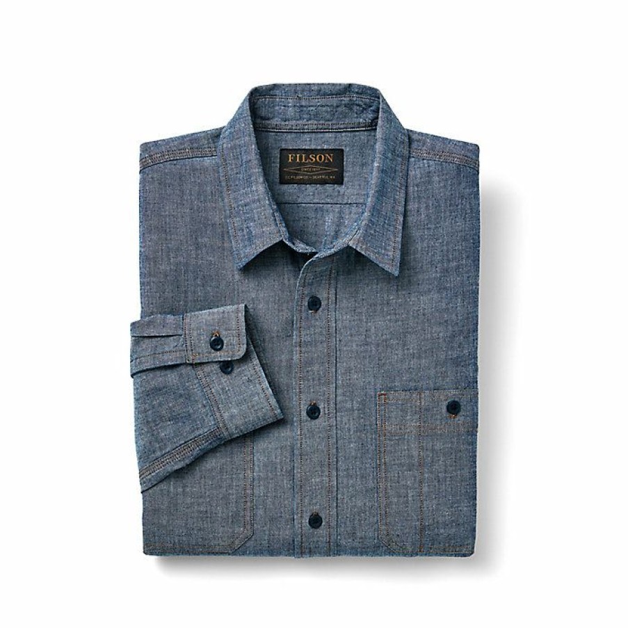 Mens Clothing * | Filson Men'S Chambray Cpo Shirt Rinsed Indigo Chambray