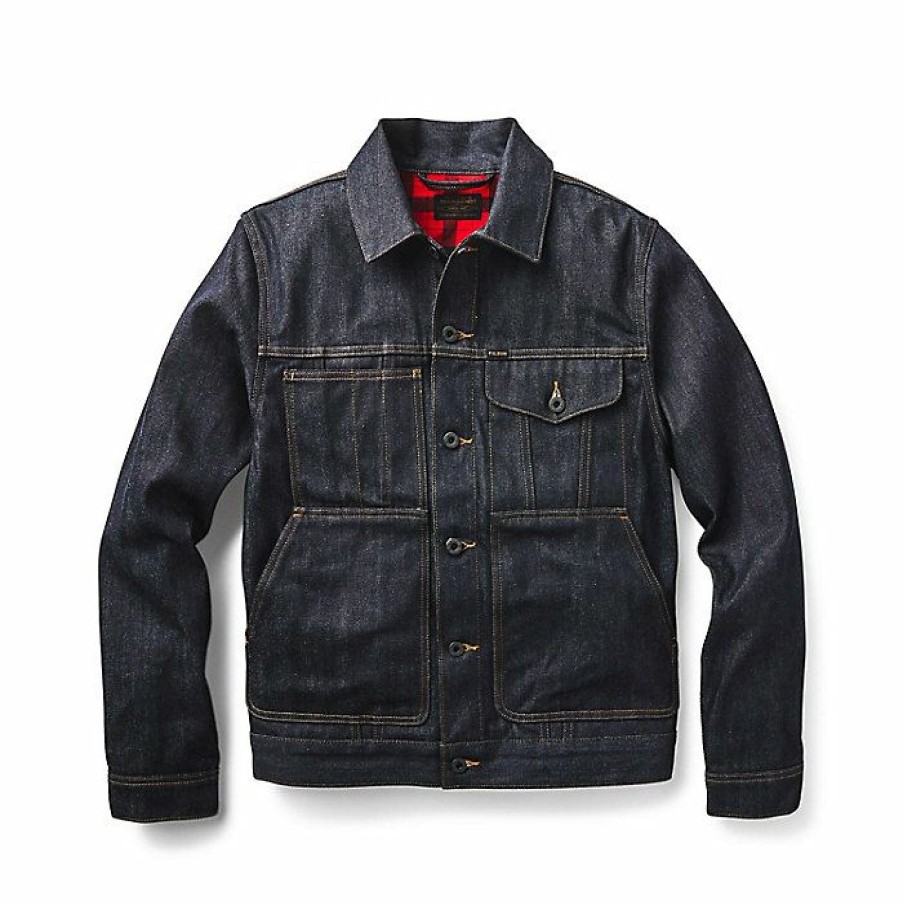 Mens Outerwear * | Filson Men'S Denim Short Cruiser Raw Indigo