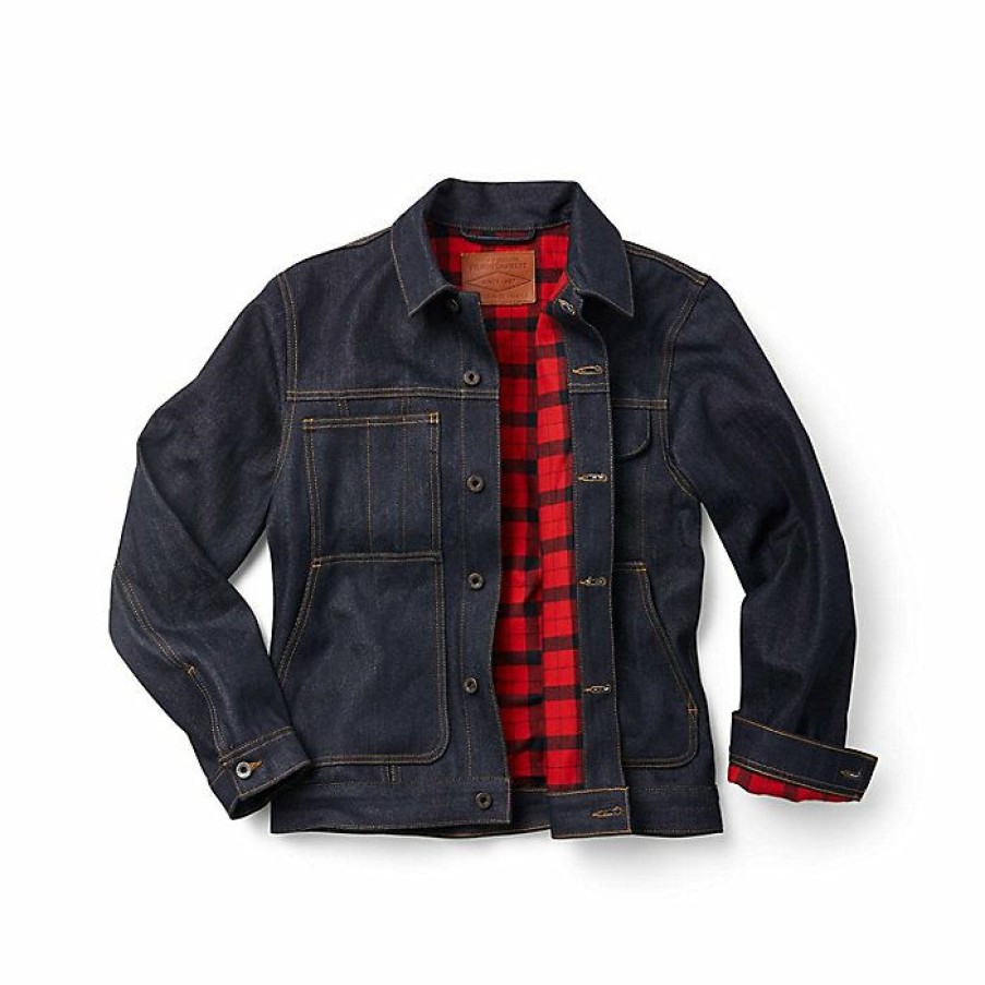 Mens Outerwear * | Filson Men'S Denim Short Cruiser Raw Indigo