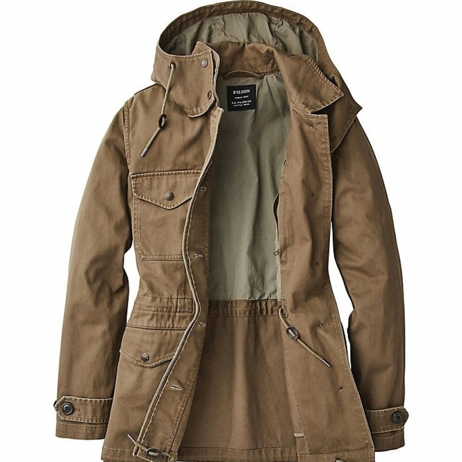 Womens Outerwear * | Filson Women'S Granite Island Hooded Utility Jacket Stone Brown